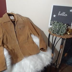 Suede jacket w/pockets & silver zipper detailing